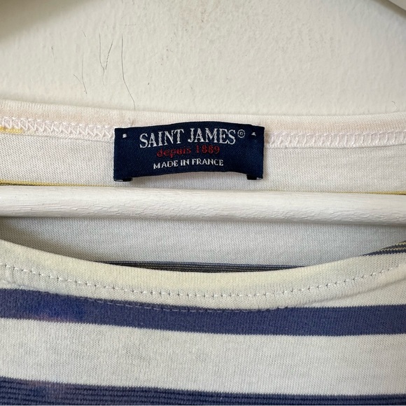 Saint James Evian Long Sleeve Stripe Top Yellow White Blue Size L - Picture 7 of 9
